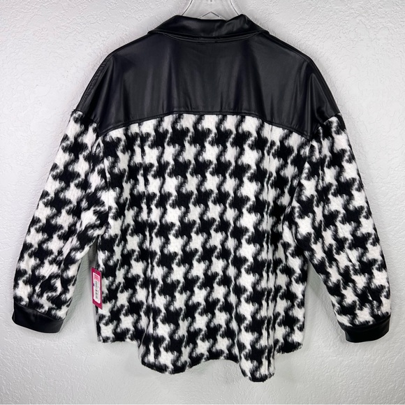 Vince Camuto Black/White Houndstooth Faux Leather Trim Button Down Shacket XL - Picture 14 of 15